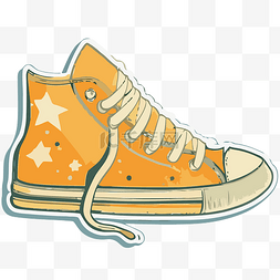 黄色卡通运动鞋与星星和鞋带剪贴