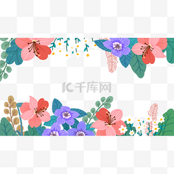 花朵树叶装饰图片_春天花卉边框