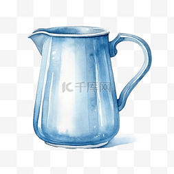 盛水壶图片_可爱甜蓝色咖啡壶水彩