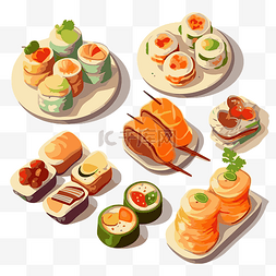 盘子矢量图片_开胃菜剪贴画寿司食品设置在盘子