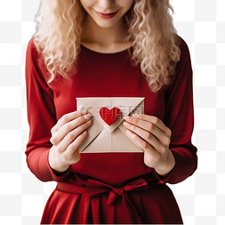 女手拿着圣诞装饰旁边的红邮件