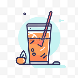 玻璃图标中的橙子和冰茶 向量