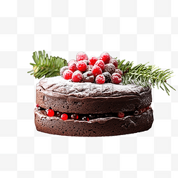 桌上摆着浆果和迷迭香的圣诞巧克