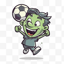 绿色卡通僵尸与足球举起剪贴画 