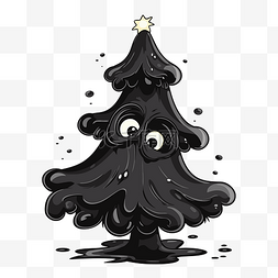 圣诞树剪贴画图片_黑色圣诞树剪贴画卡通圣诞树，眼