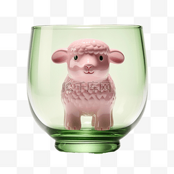 捻角山羊图片_绿色玻璃中的粉红色羊