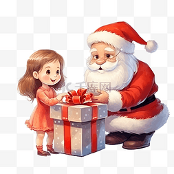 一个小女孩打开圣诞老人的圣诞礼