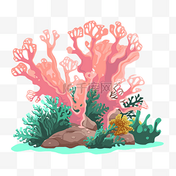 可爱的珊瑚剪贴画水下珊瑚场景卡