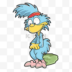 猫头鹰卡通有蓝色的头发和帽子 
