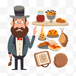手卡通食物图片_犹太剪贴画男性犹太男人帽子与书