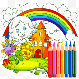彩虹的城堡图片_着色剪贴画免费家庭着色和绘图应