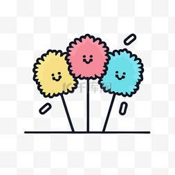 幸福的颜色图片_卡通花朵上有幸福的面孔 向量