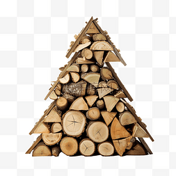 木柴以圣诞树的形状堆放在屋前