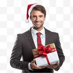 戴领带的男人图片_穿着西装和圣诞老人??帽子的家伙