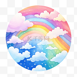可固定图片_可爱的彩虹天空固定贴纸油画