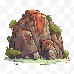 巨石剪贴画卡通岩石周围有一些灌
