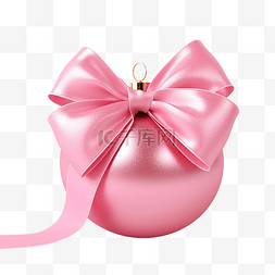 哑光圣诞球图片_粉色哑光圣诞球，丝带上有蝴蝶结