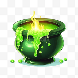 万圣节绿色的僵尸图片_魔法大锅，上面有发光的绿色冒泡