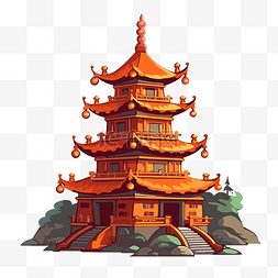 建造中的大厦图片_宝塔剪贴画中国风格卡通中的橙色