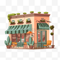 店门挂牌图片_咖啡馆剪贴画咖啡馆店，带阳台和