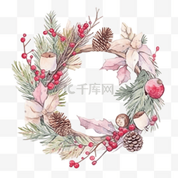 木板小标题图片_圣诞节水彩框架与冬季植物
