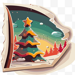 树木贴纸图片_卡通圣诞节剪贴画的艺术与森林与