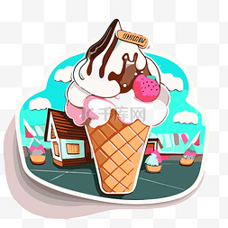 冰淇淋店的卡通冰淇淋贴纸图像 