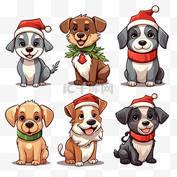 宠物圣诞节图片_圣诞节期间狗动物角色的卡通插图