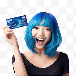 假发人图片_显示信用卡的兴奋的漂亮亚洲女孩