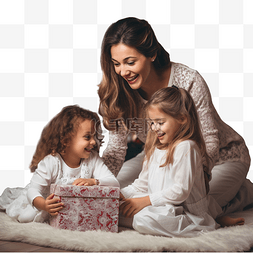 室内圣诞树图片_年轻的母亲和她的女儿在室内圣诞