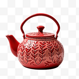 复古水壶图片_质朴舒适的叶子图案红色水壶