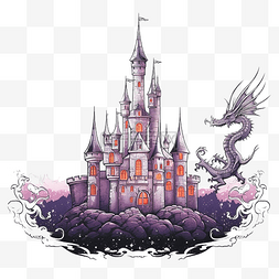 城堡中的童话图片_童话般的城堡和一条神秘的喷火龙