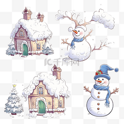 贺卡新年图片_卡通套装与一个有趣的玩具雪人