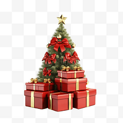 红色弓图片_有红色弓和圣诞树的礼品盒