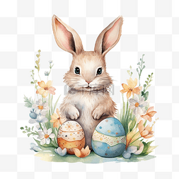鸡蛋兔子图片_复活节快乐水彩剪贴画兔子和鸡蛋
