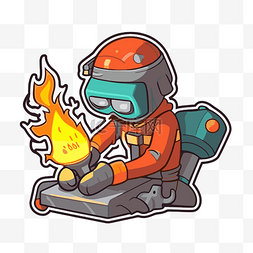 一个脸上着火的橙色卡通机器人 