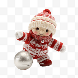 穿着圣诞针织毛衣玩雪球的可爱布