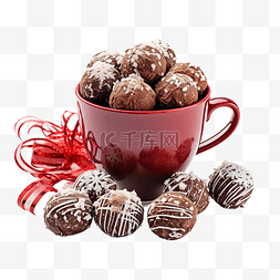 松露巧克力图片_杯子里的圣诞自制巧克力松露和圣