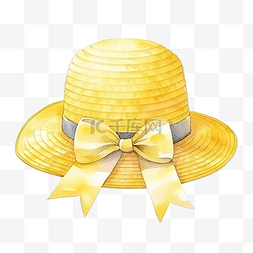 可爱的黄色平顶帽水彩风格夏季时
