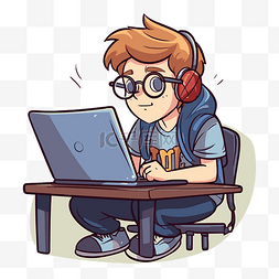 男孩在电脑上工作剪贴画 向量