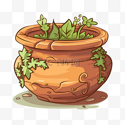 盆栽剪贴画 棕色陶瓷盆与绿色植