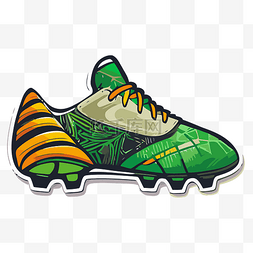 绿色和橙色足球靴贴纸剪贴画 向