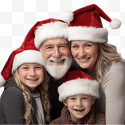 圣诞树附近戴着圣诞帽的快乐祖父