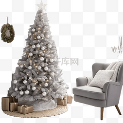 客厅的圣诞节室内装饰着圣诞树