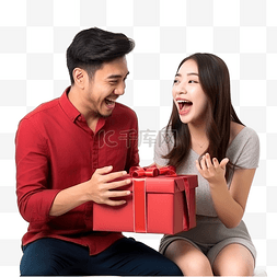年轻夫妇庆祝圣诞礼物惊喜情感