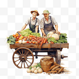 花字花字图片_推着独轮车运蔬菜的农民
