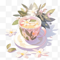 茉莉花茶手绘图片_一杯茉莉花茶