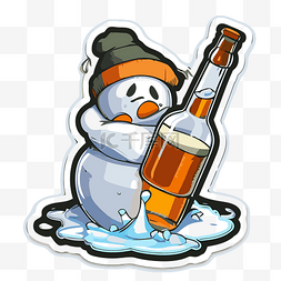 雪人和啤酒瓶贴纸的图像与剪贴画