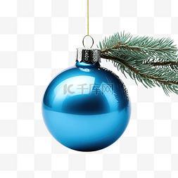 松枝圣诞球图片_圣诞树枝上的蓝色小玩意