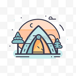 是露营的帐篷图片_露营图标，背景是帐篷和一棵树 